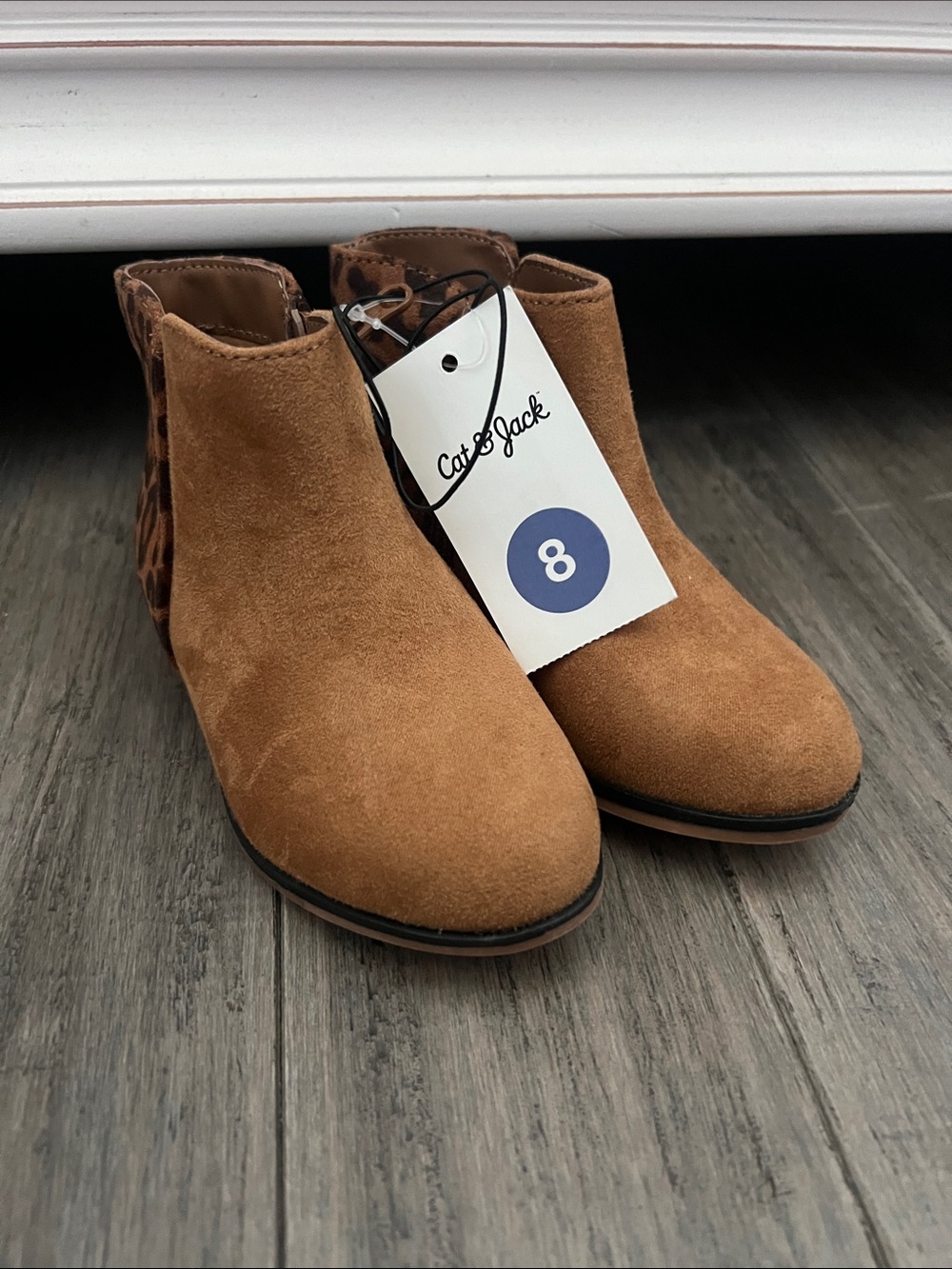 Cat & Jack Tan Suede-Look Ankle Boots with Leopard Heel